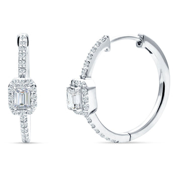 Emerald Cut Halo Hoop Earring Cubic Zirconia 925 Sterling Silver Wholesale